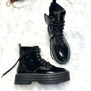 Dr Marten Jordan Style Black Patient Leather LaceUp Zip Combat Boot by Divided 8